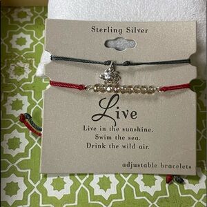 2 Adjustable Bracelets.Red With Crystals, Gray With Sterling Turtle Charm. NWT